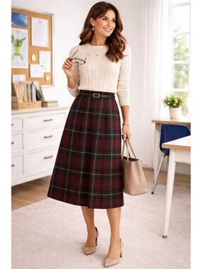 Vintage 70s Plaid Tartan Skirt Red Black Mini Size 26 Waist Preppy Classic